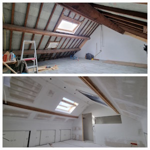 Aménagement d'un grenier à Charleroi - avant/apres coté salle de bain