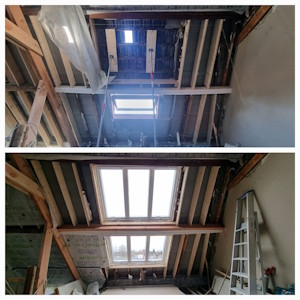 Aménagement d'un grenier à Beersel - Velux 3en1 - avant/après